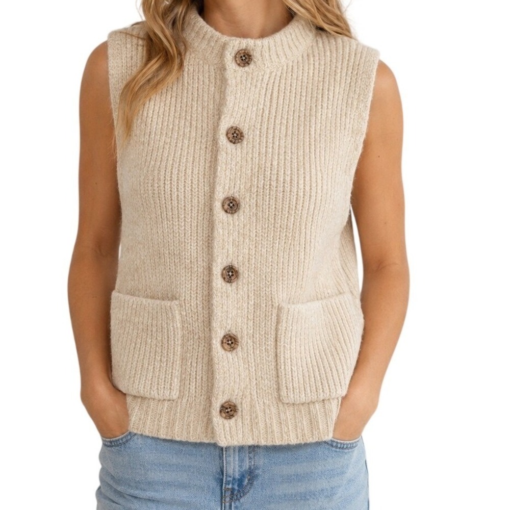 Islander Oatmeal Beige Ribbed Knitted Sweater Vest Women's Small